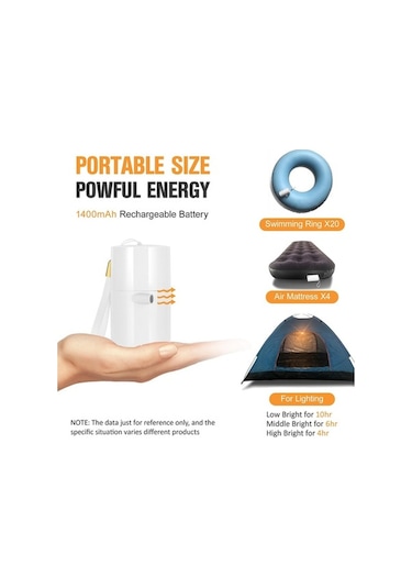 Pazly Siyah Işıklı Mini Hava Pompası - 1400mah Şarj Edilebilir - Kablosuz Şişirme Pompası/ Siyah
