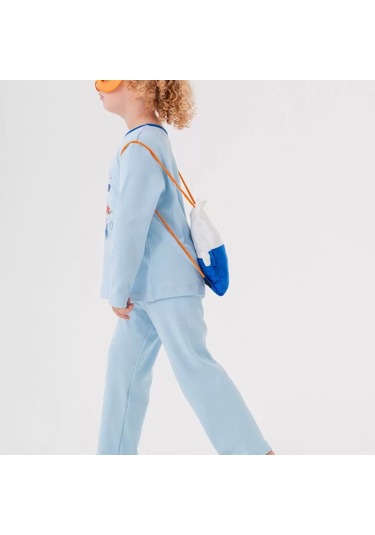 Süper Heros Çanta Ve Maskeli % 100 Pamuk Erkek Çocuk Pijama Takımı Mavi