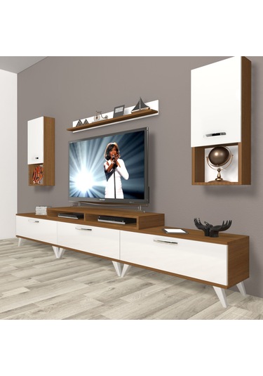Decoraktiv Ekoflex 270da Mdf Retro Tv Ünitesi Tv Sehpası Ceviz - Beyaz
