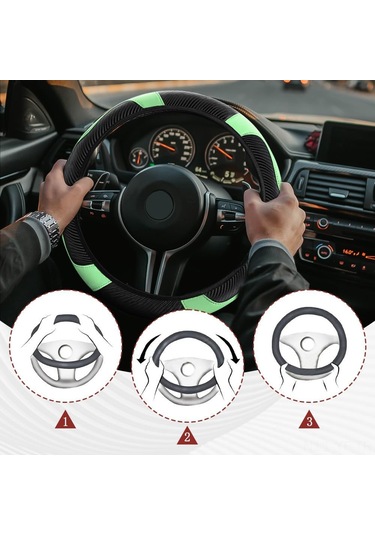 Yifomall 38cm Yeşil Karbon Fiber Direksiyon Kılıfı - Soluk, Nefes Alıcı, Kayma Engellli, Dayanıklı Deri - Daire/d Tipi Uyumlu Yeşil