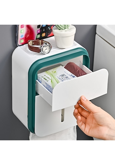 Dianziye Duvar Tipi Su Geçirmez Tuvalet Kağıdı Kutusu, Delme Yok Kurulum, Çok Amaçlı Hafif Mutfak/ Banyo Dolabı Yeşil, 2 Adet Diğer