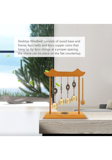 Ranyeek Ev Dekorasyonu Mutfak Züccaciye: Bakır Ve Ahşap Dört Zilli Zil, 220x200x50mm, 100g