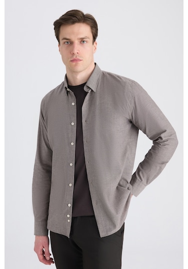 Twn Slim Fit Kahverengi Armürlü Gömlek 5ef02ee04259m Çok Renkli