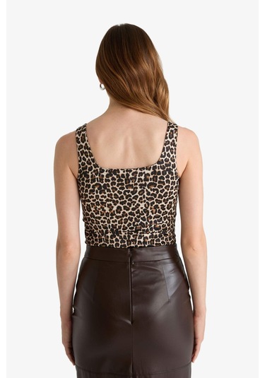 Defacto Leopar Desenli Kare Yaka Çıtçıtlı Body F9247ax25aubg115 Bej-bg115
