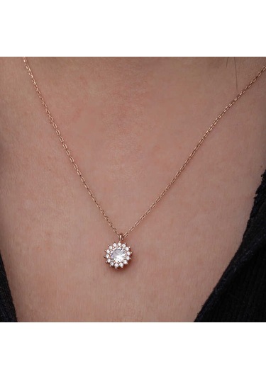 Artsmagazinmücevher Gümüş Rose Minimal Yuvarlak Anturaj Kadın Kolye