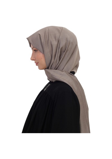 Çift Taraflı Düz Jakar Şal Parlak & Mat Dokulu, Özel Gün Şalı, Düz Renk Vizon