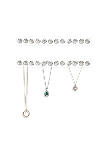 Kangvka Duvar Tipi Akrilik Gümüşlük Seti 2 Adet, 12 Elmas Şekilli Kanca İle Gümüş Ve Kolye Saklama, Kadınlar Ve Gençler İçin Pratik Hediyelik Ürün Şeffaf