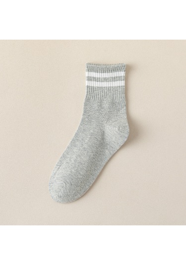 Monyee Kadınlar İçin Yüksek Kaliteli Pamuklu Orta Boru Socks, Isı Sağlar, Konforlu, Dayanıklı, Sonbahar/kış, Spor & Casual, Gri/bej Çubuklu 1 Adet Açık Gri Beyaz Çizgiyle