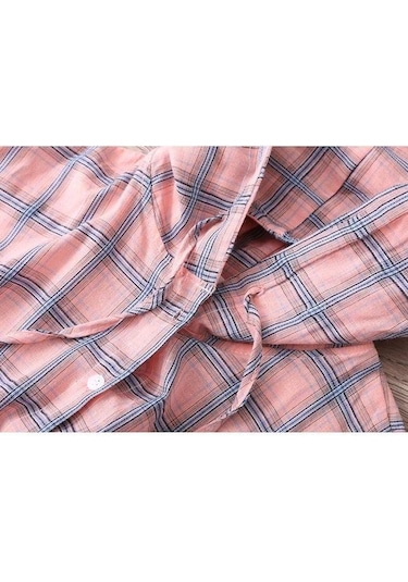 Pembe Güneş Koruyucu Gömlekler Kadın Kapşonlu Ekose Uzun Kollu Bol Üstler İnce Paltolar Hırkalar Pembe Pembe Güneş Koruyucu Gömlekler Kadın Kapşonlu Ekose Uzun Kollu Bol Üstler İnce Paltolar Hırkalar Pembe