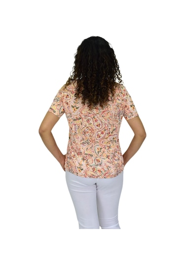 Kadın Kısa Kol Baskılı Bluz Bgl-st04703 Turuncu