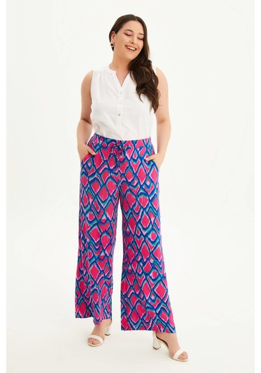 Beli Lastikli Geniş Paçalı Pantolon - Çok Renkli