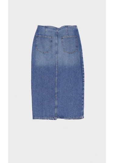 Orta Mavi Fermuarlı Jean Kalem Etek C 4532-037 Orta Mavi