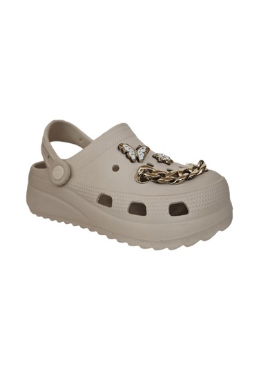 Cross Anatomik Ekru Zincirli Eva Plaj Deniz Günlük Kadın Terlik 205 Ekru