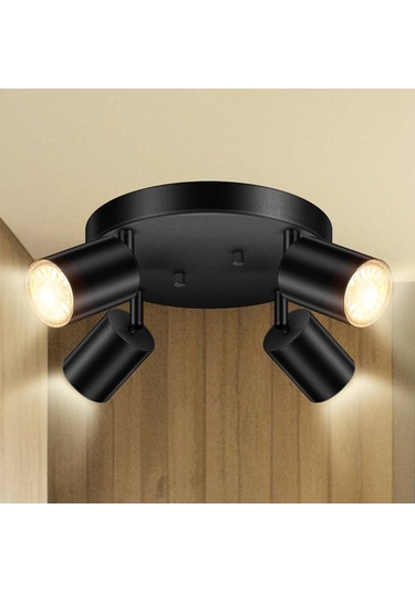 Rsylight Metal Siyah Retro Dekoratif Modern 4 Lü Led Spot 180 Derece Mafsallı Beyaz Ampullü Siyah