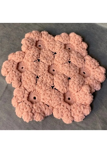 Uretti - Yıldız 7202 - El Yapımı Pembe Çiçekli Banyo Lifi - 30 X 30 Cm