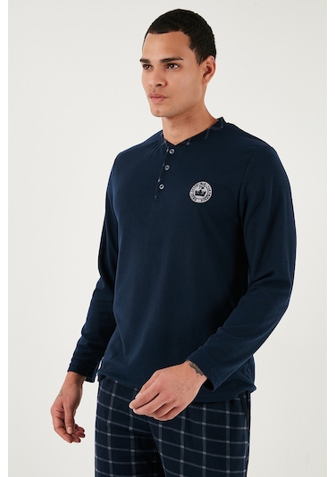 Buratti Ekoseli Yumuşak Dokulu Regular Fit Uzun Kollu Erkek Pijama Takımı 609611030 Lacivert