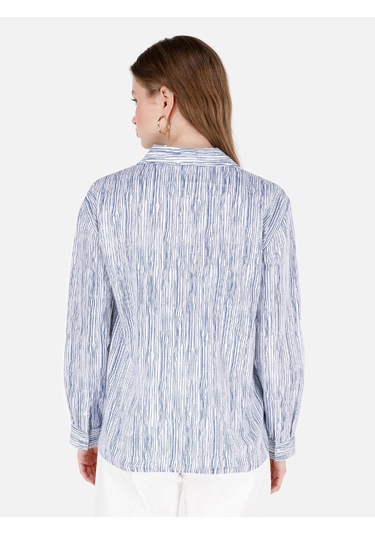 Colins Regular Fit Shirt Yaka Roll-up Kol Çizgili Beyaz Kadın Uzun Kol Gömlek Cl1069201 Q1.v1 Ofw Beyaz