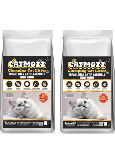 Catmozz Aktif Karbon Topaklaşan Bentonit Kedi Kumu 2 x 10 L
