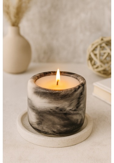 Dekoratif Kokulu Mum Mermer Desenli Gri