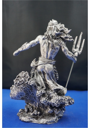Mitolojik Tasarım Poseidon - Ev Ofis Dekoratif Hediyelik Aksesuar 26 Cm Gümüş