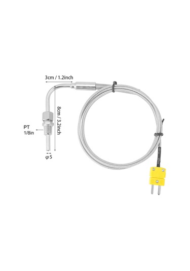 Yaozixa K Tipi Açık Bıçaklı Dirsekli Termokuple - Hızlı Tepki, 0-1100 C Ölçüm Aralığı, Sarı Erkek Soket, 1m Kablo, Paslanmaz Çelik Prob