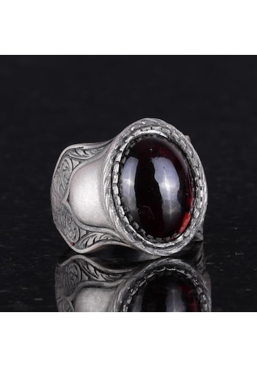 Doğal Taş Yüzük, 925 Ayar Gümüş Yüzük, Cabochon Garnet Gümüş