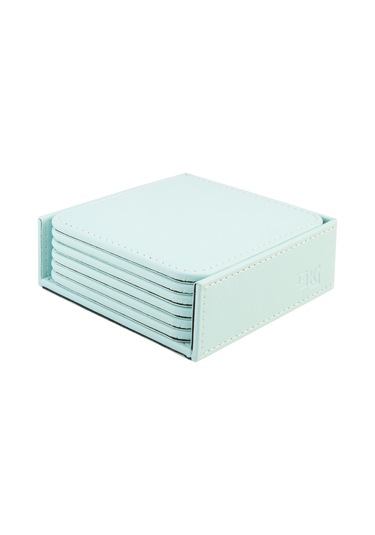 Bardak Altlığı,6 Lı Set,masaüstü Kare Cup Coaster,vegan Suni Deri,11x11 Cm.,su Yeşili