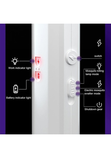 El Elektrikli Sineklik 3000 V Böcek Öldürücü Raket 2 İn 1 Sineklik Usb Şarj 2 In 1