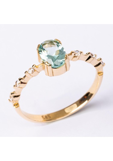 Gümüş Yüzük - Green Topaz Taşlı Kadın Modern Tasarım 925 Ayar Gümüş Evlilik Teklifi Yüzüğü Sarı