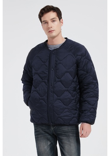 Erkek Kışlık Pamuklu Dolgulu Ceket, Hafif Kısa Elmas Desenli Pamuklu Dolgulu Ceket Lacivert