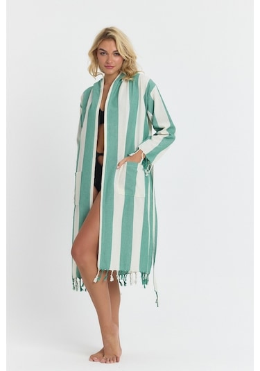 Mulberry Striped Peştemal Bornoz Banyo Ve Plaj Elbisesi Yeşil