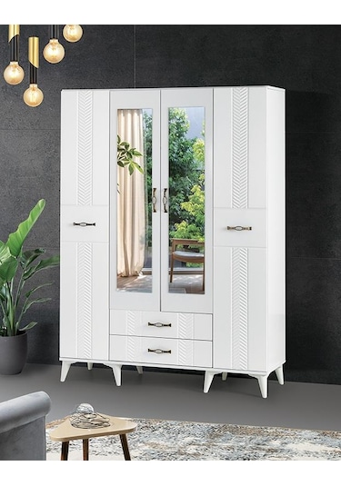 Tuğçe Membran 4 Kapılı Gardrop Elbise Dolabı 145x47x200cm