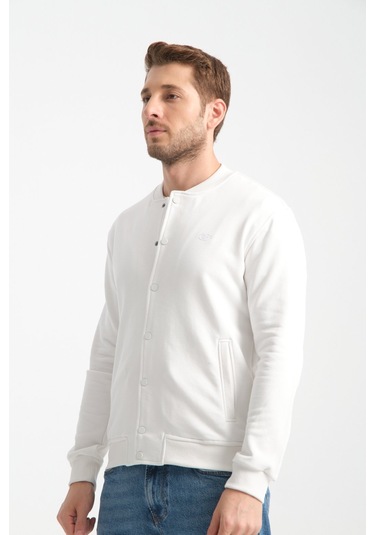 Shooter Sportswear Erkek Sweatshirt Düğmeli Ekru Standart Kalıp Ekru