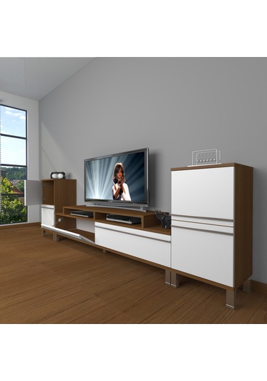 Decoraktiv Ekoflex On2 Mdf Krom Ayaklı Tv Ünitesi Tv Sehpası Ceviz - Beyaz