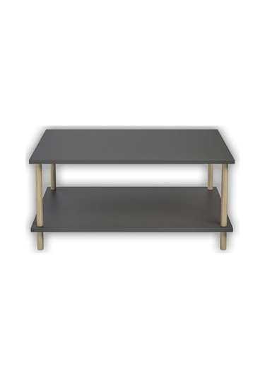 Dikdörgen Orta Sehpa Ahşap Ayaklı Sehpa Iki Raflı Sehpa Dekoratif Sehpa Gazetelikli-antrasit-90x60