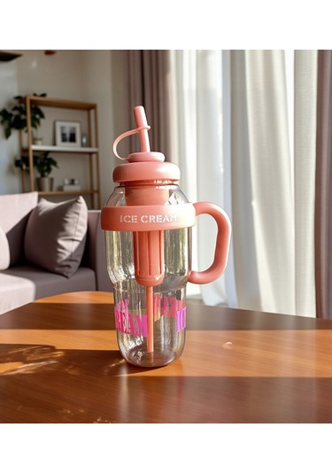 1300 Ml Kulplu Suluk Matara Detox Ve Soğuk İçecek Şişesi Pipetli Suluk Taşınabilir Bpa İçermez Yavruağzı