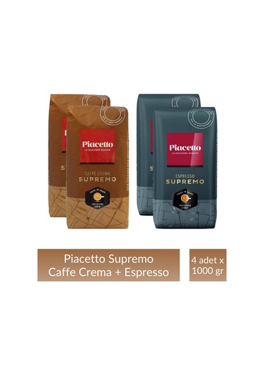Piacetto Cafe Crema Ve Espresso Supremo Çekirdek Kahve Tanışma Paketi 1 Kg X 4 Adet Çekirdek