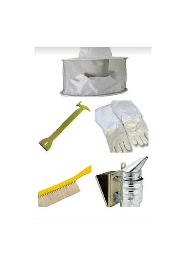 Arıcı Seti Kelle Maske Eldiven Körük Fırça El Demiri 5 Parça