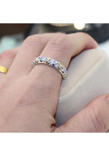 Tam Kübik Zirkonya Cz Çapraz Beyaz Altın Kaplama Yüzük Bayan Düğün Takı Us 8 Beyaz