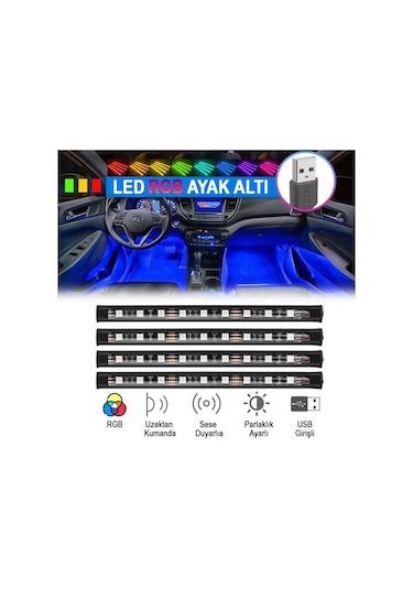 Eraks Usb Girişli 12 Led Ayak Altı Led Sese Duyarlı Kumandalı