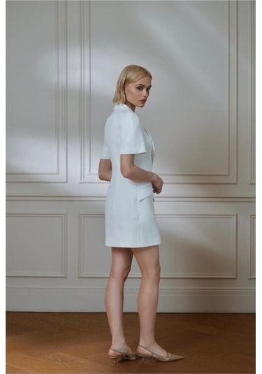 Kısa Kollu Ceket Elbise Beyaz