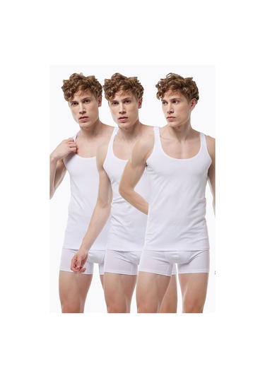 Malabadi Erkek 3 Adet Beyaz İnce Askılı İz Yapmayan Modal Atlet 013 3m013