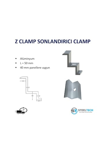 Z CLAMP GÜNEŞ PANELİ SONLANDIRICI 100 ADET 40MM'LİK