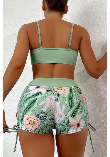 Angelsin Büzgü Ayarlı Baskılı Bikini Takımı Yeşil