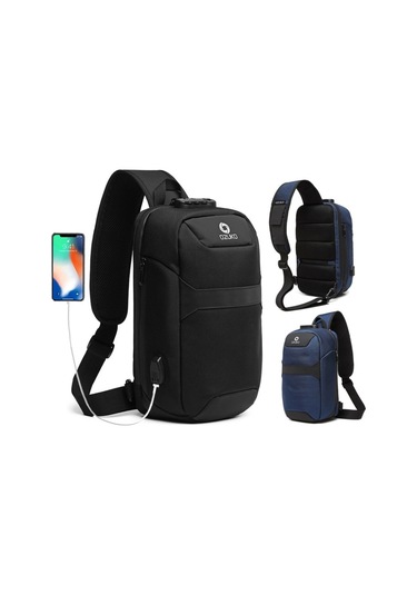 Ozuko 9270 Erkek Kilitli Usb Şarj Portlu Çapraz Göğüs Çantası Koyu Mavi