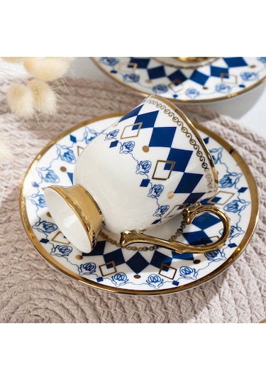 Porsima Neva Altın Yaldızlı 6 Kişilik 12 Parça Fincan Seti