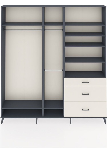Arges Dolap 9 Raflı 3 Çekmeceli 3 Askılı 220x30x243 Antrasit-antrasit/aytaşı Antrasıt/aytası