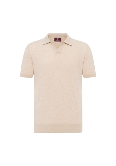 Gerhard Erkek Regular Fit Triko Polo Yaka T-shirt Bej