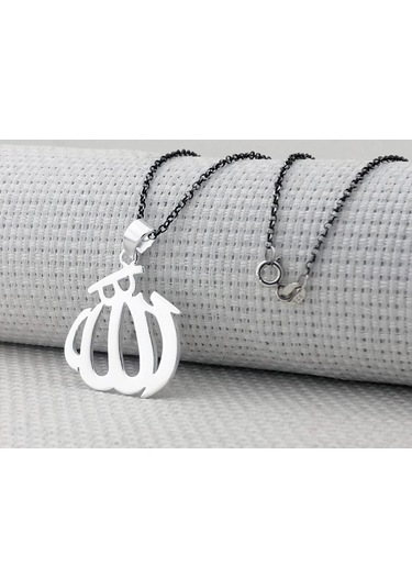 Allah Yazılı Büyük Boy Parlak 925 Ayar Gümüş Kadın Kolye