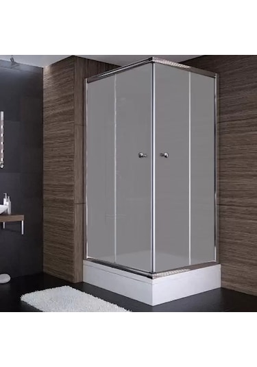 100x80x180 Dikdörtgen Parlak Profil Komple Kumlu Cam Duş Kabini Krom